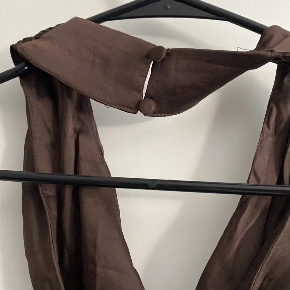 Showpo AMELLIA HALTER NECK CUT OUT MINI DRESS CHOCOLATE SATIN Size 6 NWT - Picture 6 of 10